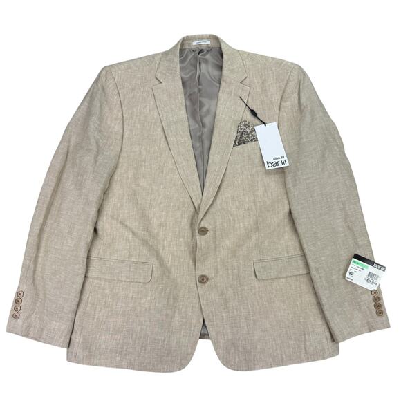 Bar III Mens Slim Fit 100% Linen Solid Suit Jacket Tan 46R - Picture 1 of 5